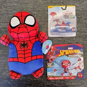 Marvel Spider-Man Toy Bundle Squishmallow Plush + Wall Walker + Spidey Car NWT